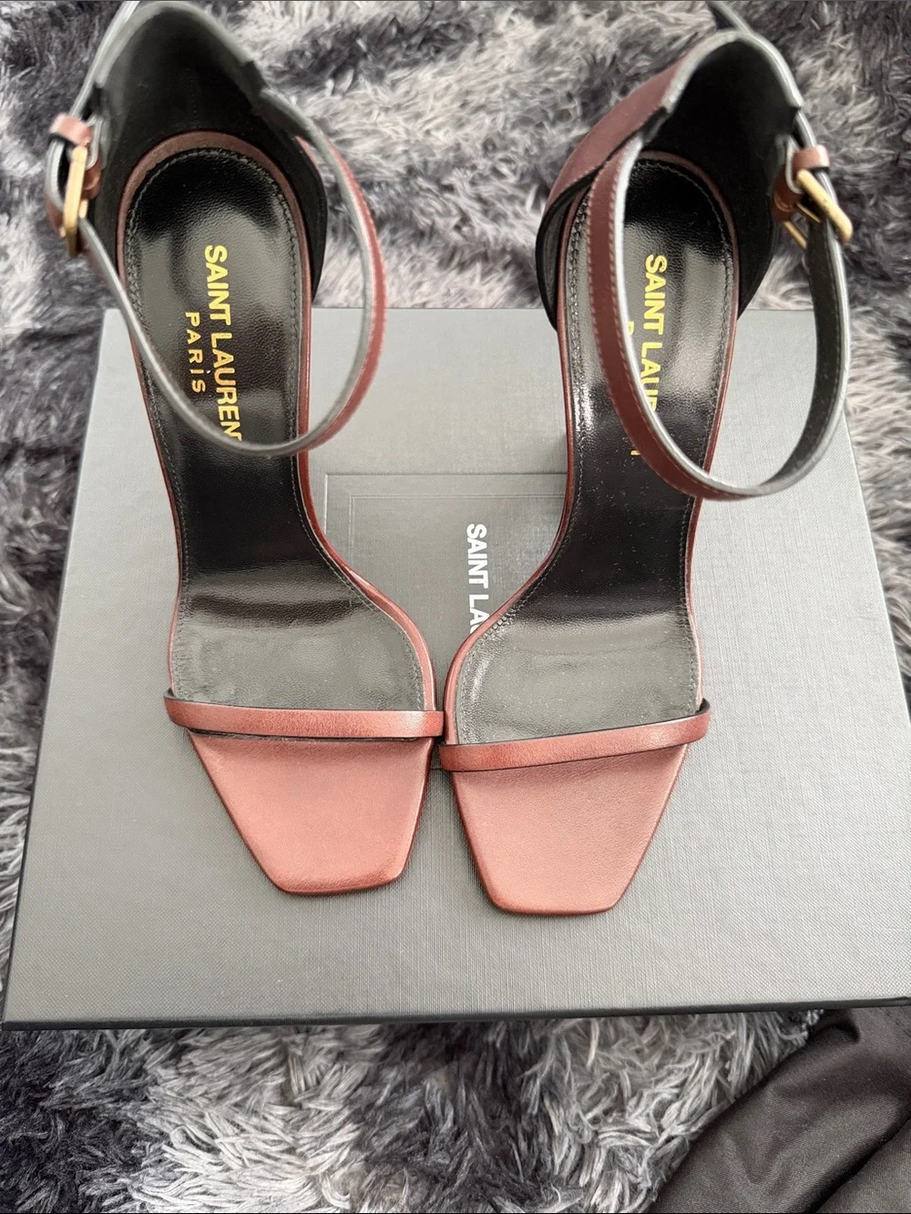 Saint Laurent Burgundy Leather Opyum Ankle-Strap Sandals - Picture 5 of 6